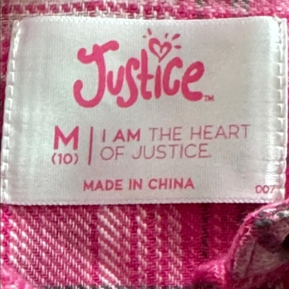 JUSTICE Pink Plaid Button Down Shirt- size 10